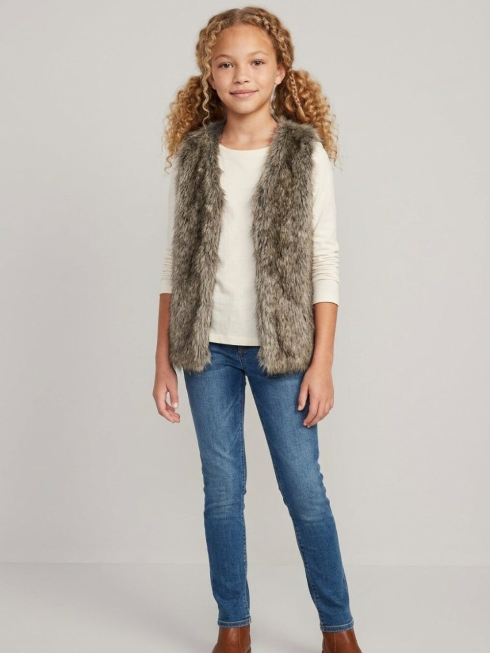 2/$30 Old Navy Girl's Faux Fur Teddy Shrug Open Vest Large 10- 12 #A4157
